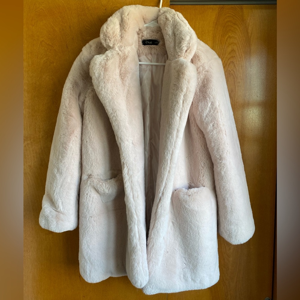 baby-pink faux fur coat